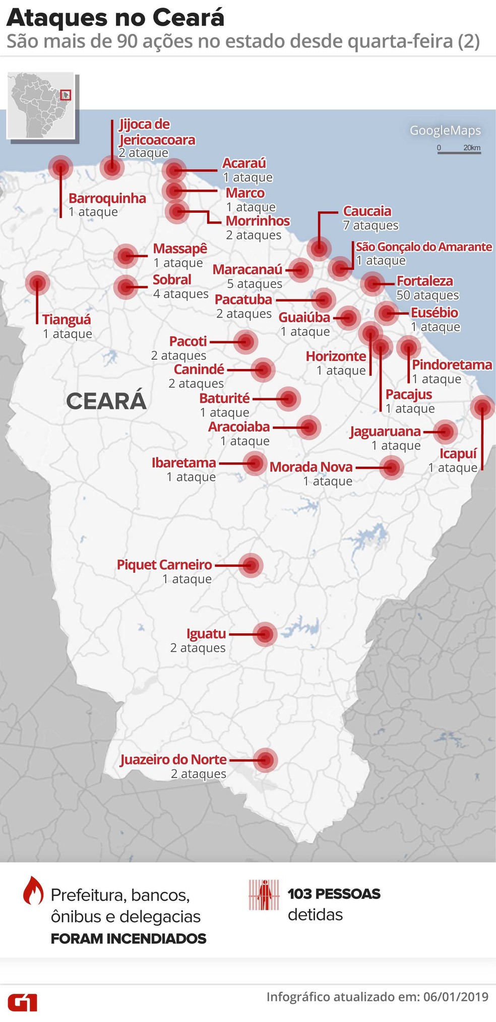Ceará registra série de ataques criminosos — Foto: Infográfico: Juliane Monteiro/G1
