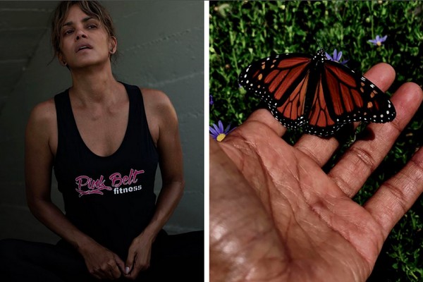 A atriz Halle Berry e a foto da mão dela que foi alvo de críticas nas redes sociais (Foto: Instagram)