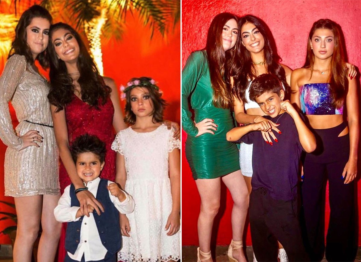 Gabriela, Sofia, Manuela e Rodrigo em 2015 (à esquerda) e em 2022 (à direita) (Foto: Reprodução/Instagram)