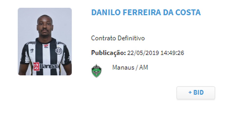 Danilo Costa é inscrito no BID (Foto: Reprodução CBF)