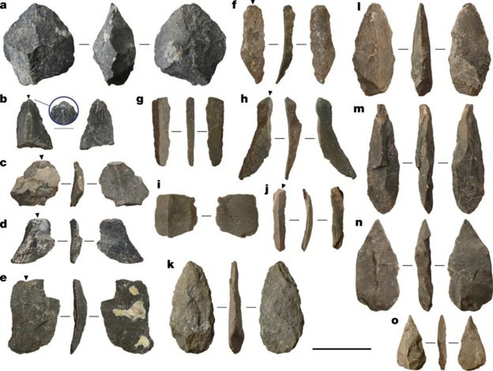 Artefatos encontrados no sítio da Caverna Chiquihuite — Foto: Reprodução