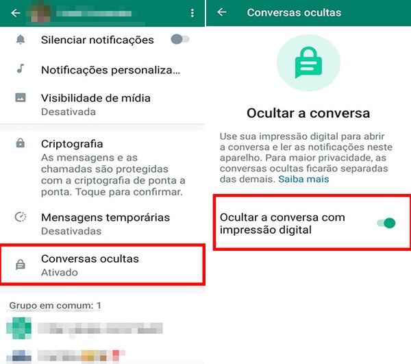 Atualização do mensageiro da Meta permite ocultar conversas  — Foto: Reprodução/Flávia Fernandes