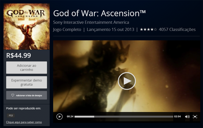 Página de God of War Ascension na PS Store (Foto: Reprodução/André Mello)