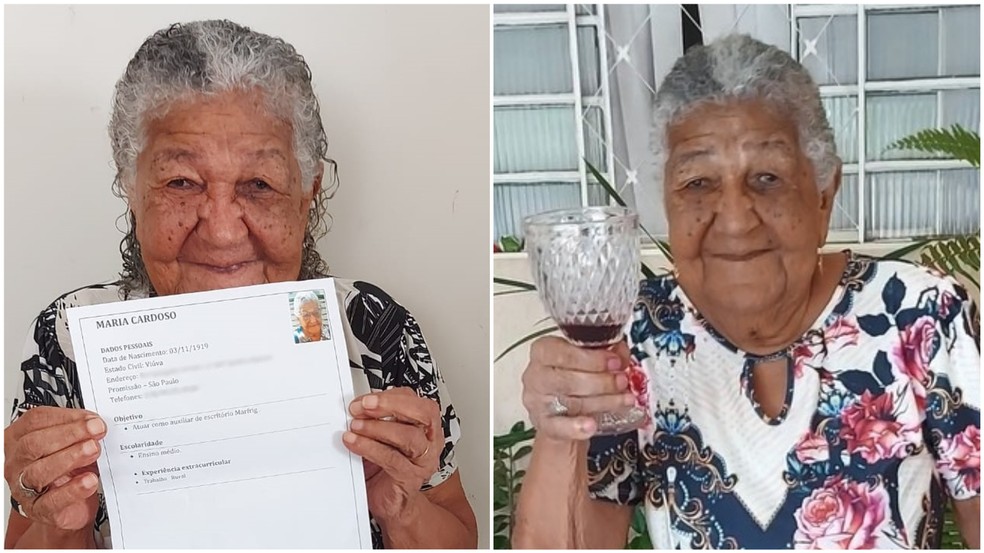 Idosa de 101 anos que viralizou na web após entregar currículo ganha vinhos de presente em Promissão (SP) — Foto: Pâmela Cristina Matias Gomes/Arquivo pessoal
