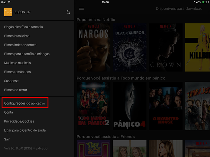 Abra configurações do Netflix para escolher resolução de download (Foto: Reprodução/Elson de Souza)