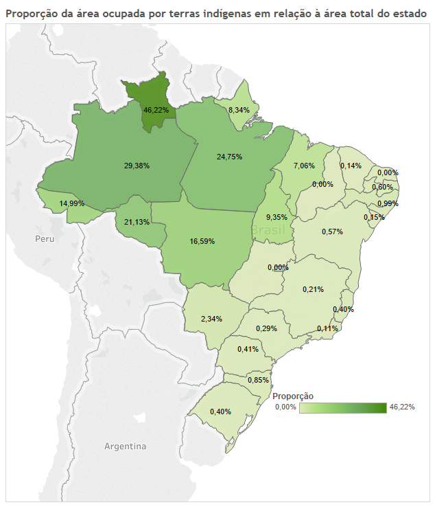 Mapa com proporção de terras indígenas