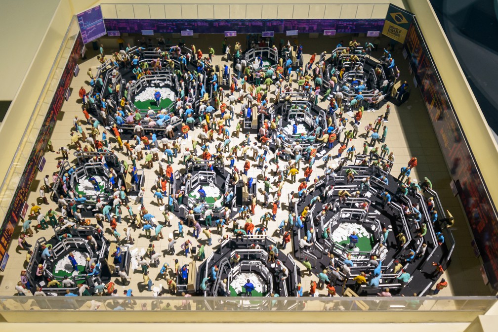 Maquete mostra pregão viva-voz da antiga BM&F. — Foto: Gustavo Augustin/Divulgação/MuB3
