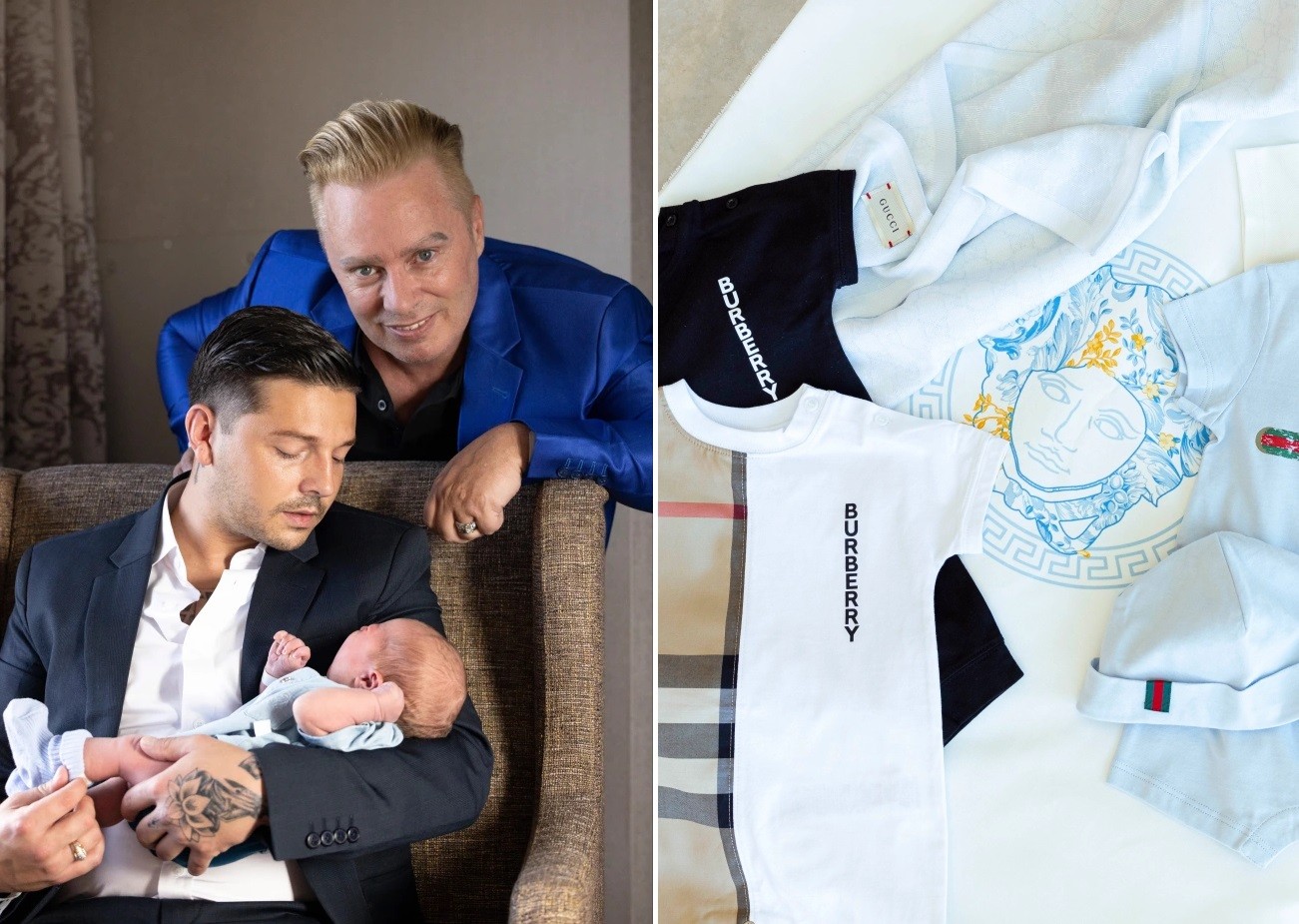 Barrie Scott e Romeo: bebê já tem várias roupas de grife e até um iate! (Foto: Reprodução/ The Sun)