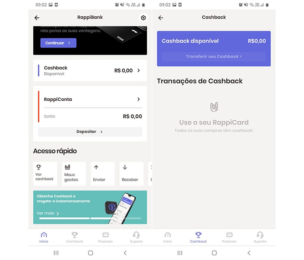 Rappi Bank ainda não oferece muitas funções de transações — Foto: Reprodução/Marcela Franco