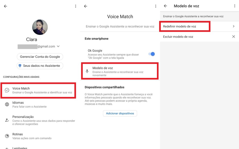 Verifique se o Voice Match foi configurado para ativar o "Ok Google" — Foto: Reprodução/Clara Fabro