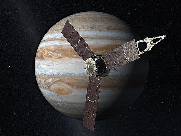 Composição artística mostra a sonda espacial em órbita de Júpiter (Foto: NASA/JPL)