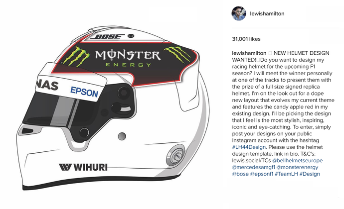 Lewis Hamilton lançou promoção para que fãs criem o design de seu capacete (Foto: Reprodução / Instagram)