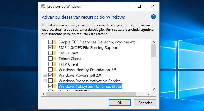 Ativando o Windows Subsystem for Linux (Beta) (Foto: Reprodução/Edivaldo Brito)