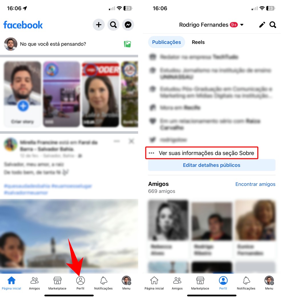 Acesse as informações da seção "Sobre" no perfil do Facebook para ver detalhes — Foto: Reprodução/Rodrigo Fernandes