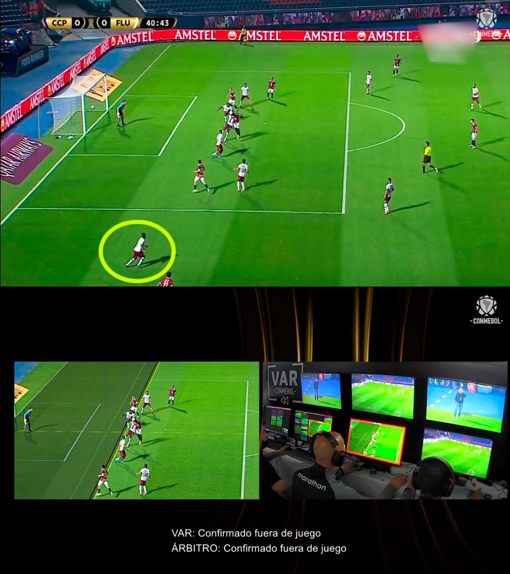 Gol mal anulado pelo VAR no jogo Cerro Porteño x Fluminense — Foto: Reprodução / Conmebol
