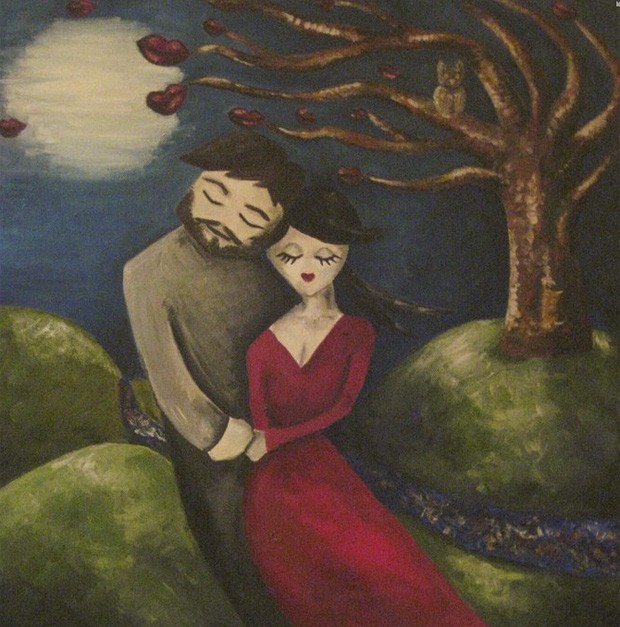 Artista pintou quadro no qual aparece de mãos dadas com o 'futuro marido' antes mesmo de conhecê-lo (Foto: Reprodução/Facebook/Chloe Mayo)