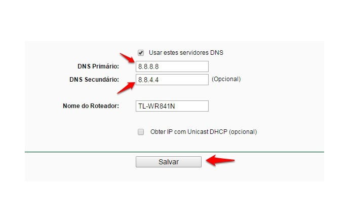 Digite o ip do servidor DNS e clique em Salvar (Foto: Reprodução/Gabriel Ribeiro)