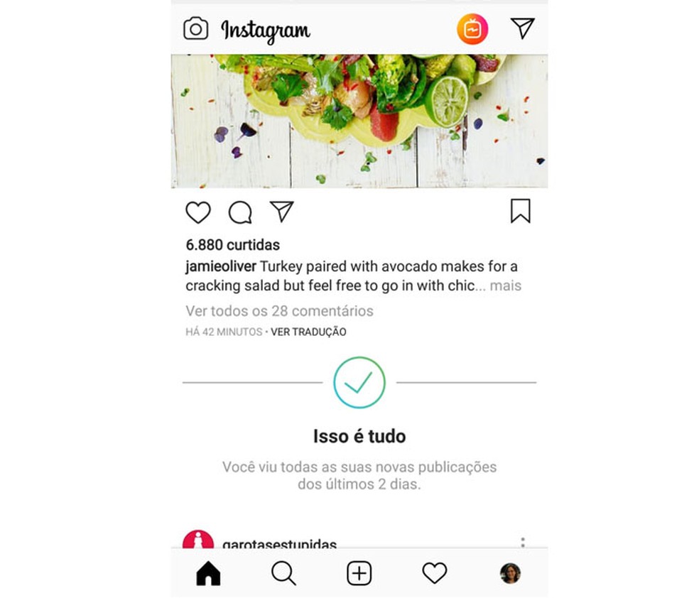 Alerta do Instagram informa que usuário já viu todos os posts do seu feed nos últimos dois dias — Foto: Reprodução/Instagram