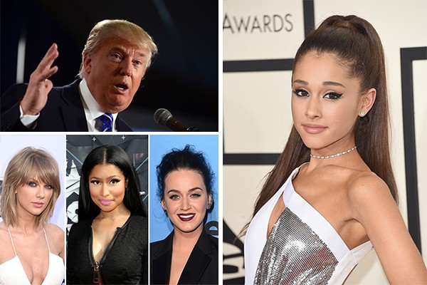 Donald Trump, Taylor Swift, Nicki Minaj, Katy Perry e Ariana Grande (Foto: Getty Images)
