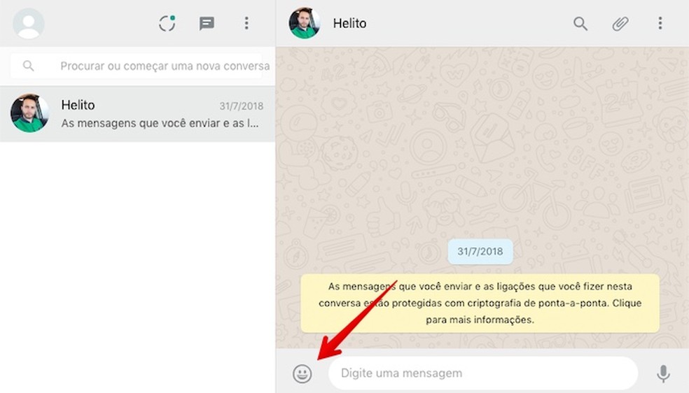 Acessando as figurinhas do WhatsApp — Foto: Reprodução/Helito Beggiora