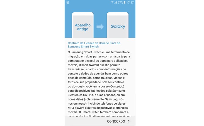 Assine o contrato do app para iniciar a transferência para o Galaxy S7 (Foto: Reprodução/Isabela Giantomaso)