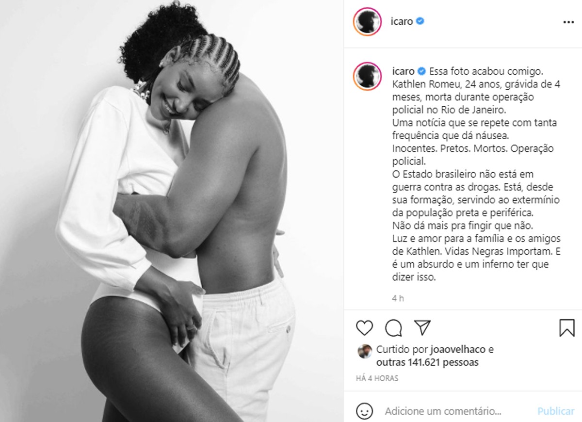 Famosos lamentam morte de Kathlen Romeu, grávida negra que morreu com tiro no Rio de Janeiro (Foto: Reprodução/Instagram)