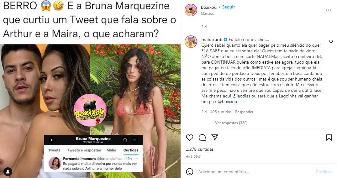 Maíra Cardi ameaça contar segredos de Bruna Marquezine  (Foto: Reprodução / Instagram)