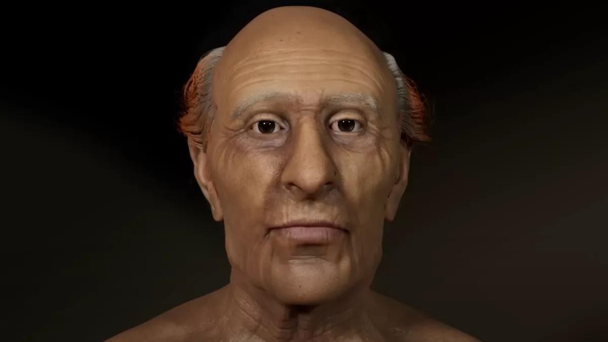 Reconstrução do rosto de Ramsés aos 90 anos, quando morreu — Foto: Liverpool John Moores University Face Lab