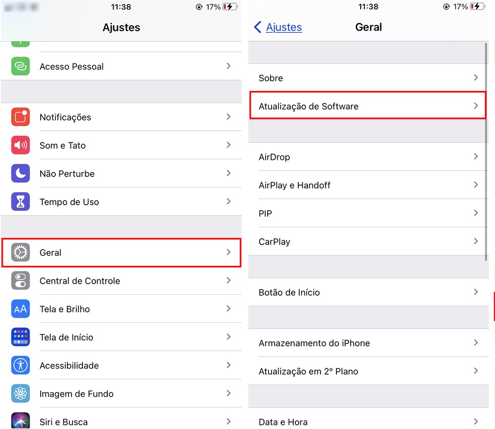 Como verificar a versão do iOS do iPhone e checar se há atualizações disponíveis — Foto: Reprodução/Rodrigo Fernandes