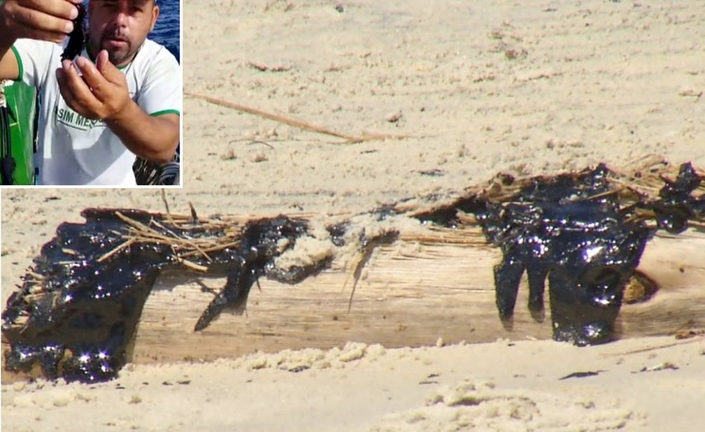 Ãleo denso chegou nas areias de praias em Arraial do Cabo, BÃºzios e Cabo Frio â Foto: ReproduÃ§Ã£o/Inter TV RJ