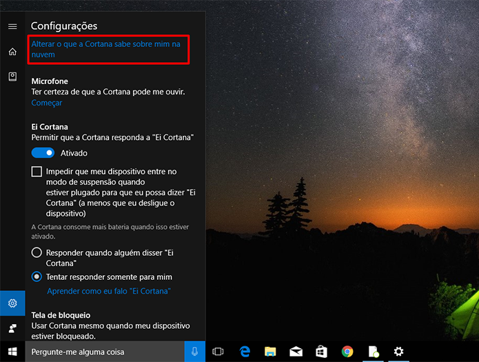 Clique em opção para que Cortana limpe dados sobre você nas nuvens (Foto: Reprodução/Elson de Souza)