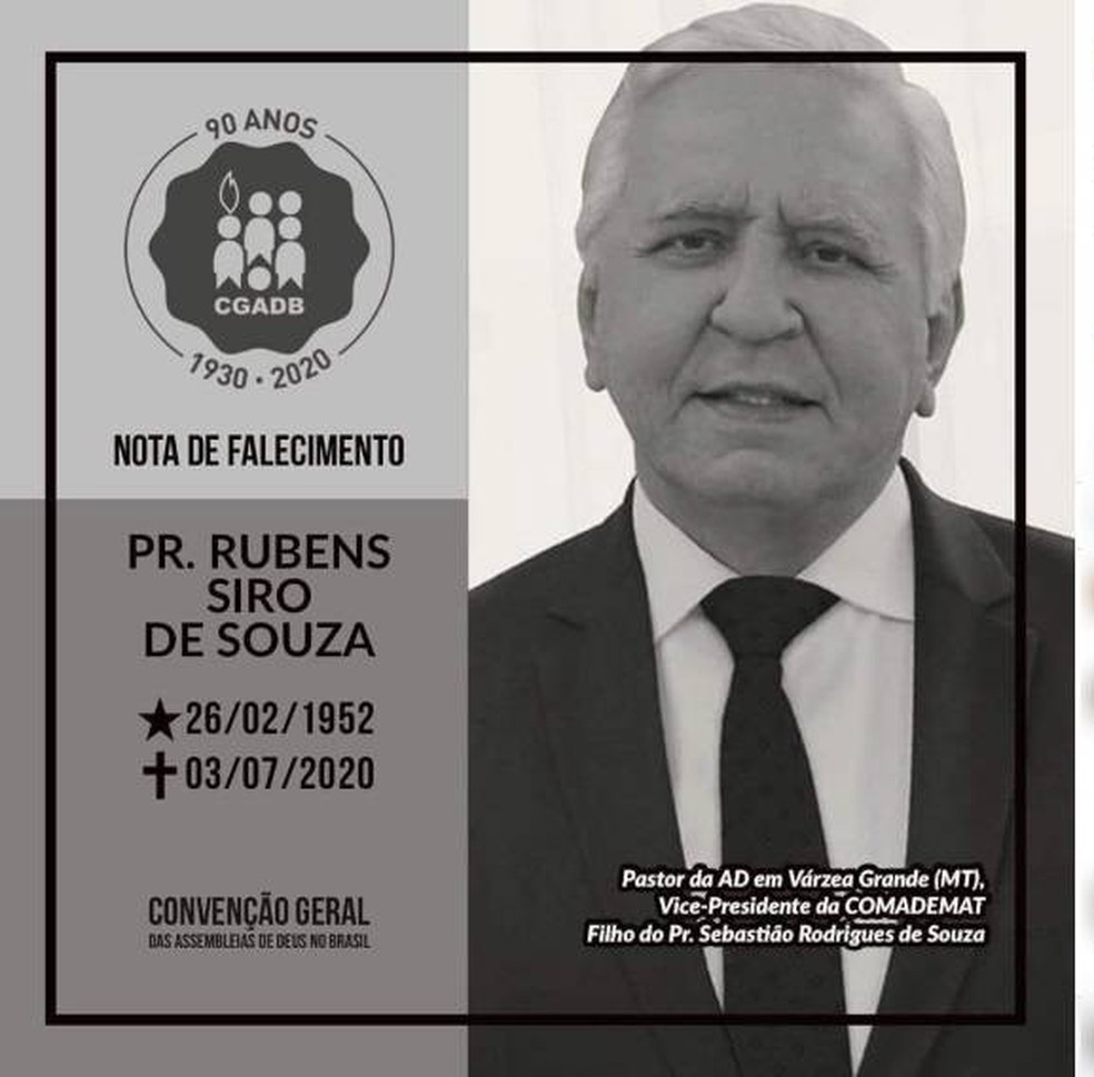  Rubens Siro de Souza, de 68 anos, morreu de Covid-19 — Foto: Facebook/Reprodução