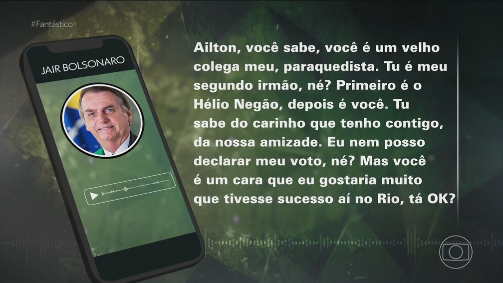 Em áudio, Bolsonaro chama suspeito de fraudar vacinação contra Covid de 'segundo irmão' — Foto: Reprodução/ TV Globo