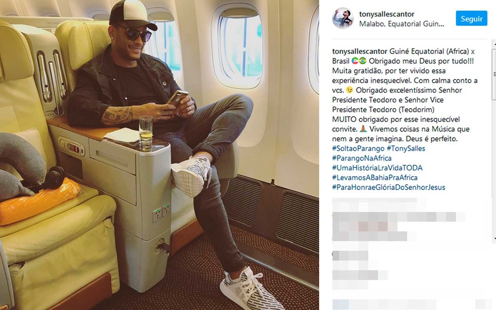 Tony Salles fez postagem nas redes sociais sobre o show na África quando retornava para a Bahia (Foto: Reprodução/Instagram)