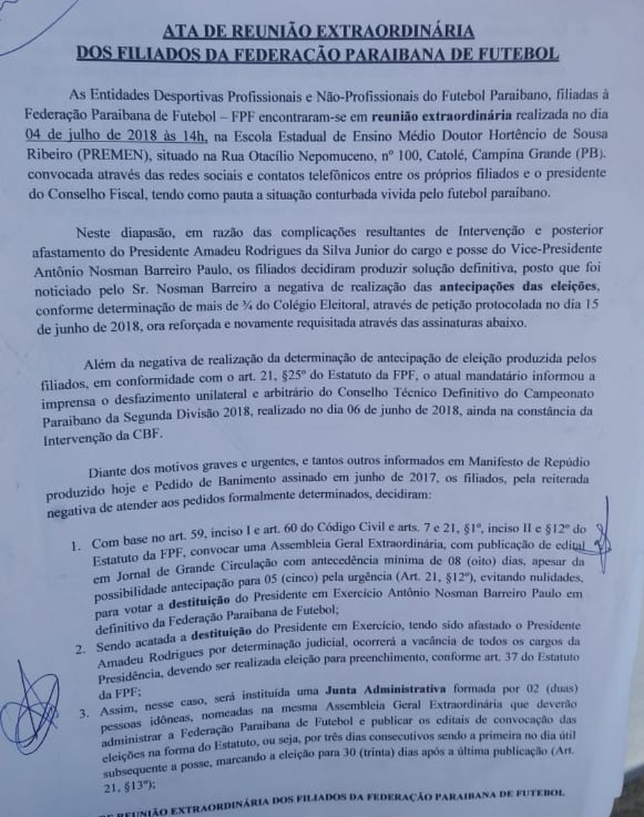 Conselho Fiscal e clubes querem convocar assembleia para destituir Nosman da FPF
