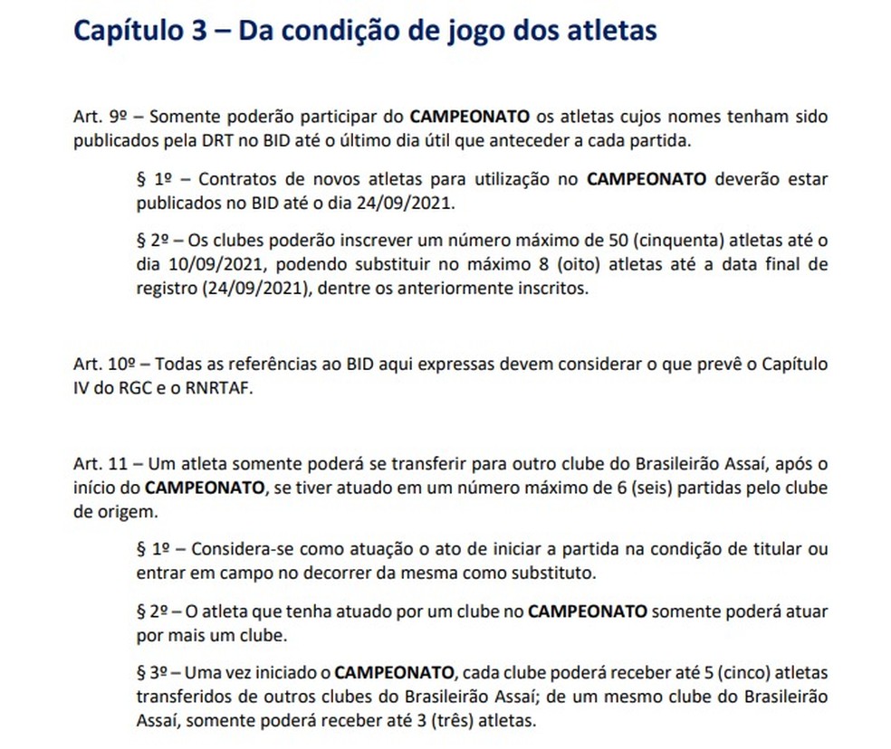 Regulamento Específico da Competição — Foto: Reprodução / CBF