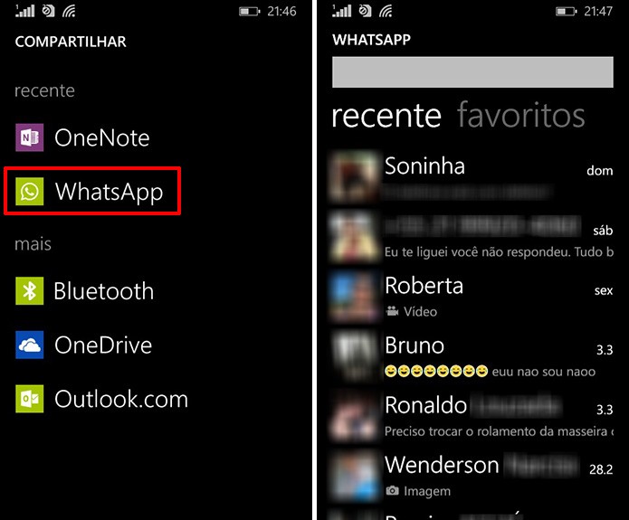Usuário deve escolher WhatsApp para compartilhar PDF e, em seguida, um contato (Foto: Reprodução/Elson de Souza)