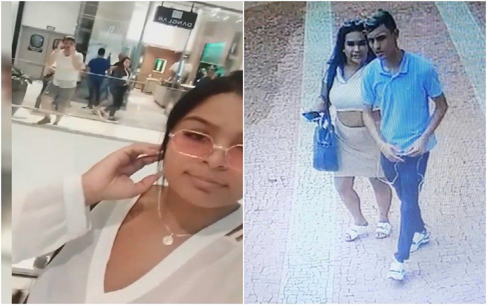 Mulheres gravaram  vídeos em frente a loja Danglar para fazer reconhecimento do local, em Goiânia, Goiás — Foto: Reprodução/TV Anhanguera