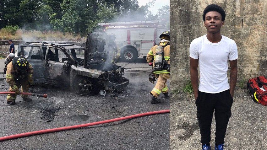 Justin Gavin ao lado do carro que pegou fogo (Foto: Reprodução Facebook)