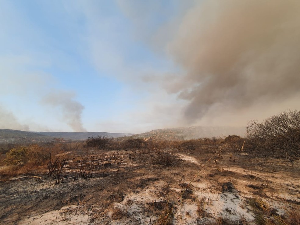 Fogo atinge Mucugê, na Chapada Diamantina, Bahia — Foto: Camila Marinho/ TV Bahia