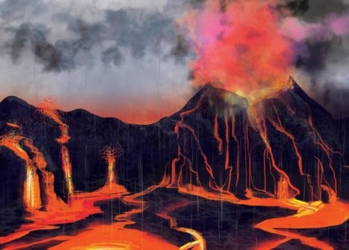  Erupções vulcânicas do passado estão por trás da grande extinção do Permiano-Triássico, período que ocorreu há 252 milhões de anos e que ficou conhecido como “ a grande agonia” (Foto: Illustration/Margaret Weiner/UC Creative Services)