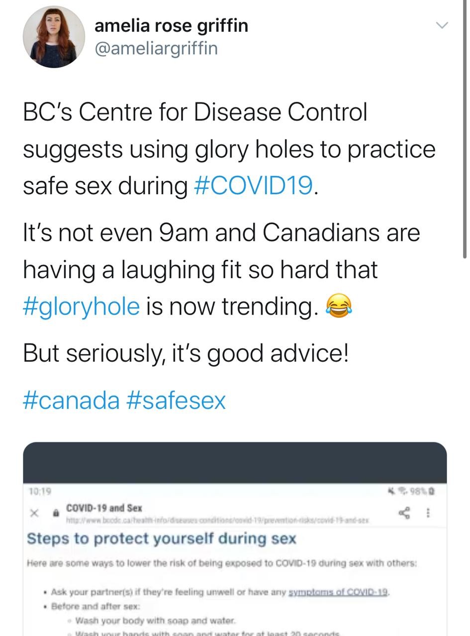 Governo canadense sugere uso de Glory Holes para prática segura de sexo na pandemia (Foto: Reprodução/Twitter)
