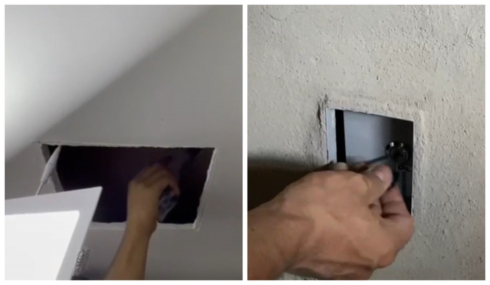 Armas e munição foram escondidas em paredes e teto da casa de homem preso no ES — Foto: Reprodução/TV Gazeta