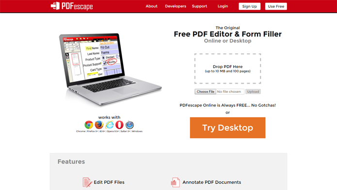 Site permite editar PDFs sem baixar arquivos (Foto: Reprodução/PDFescape)