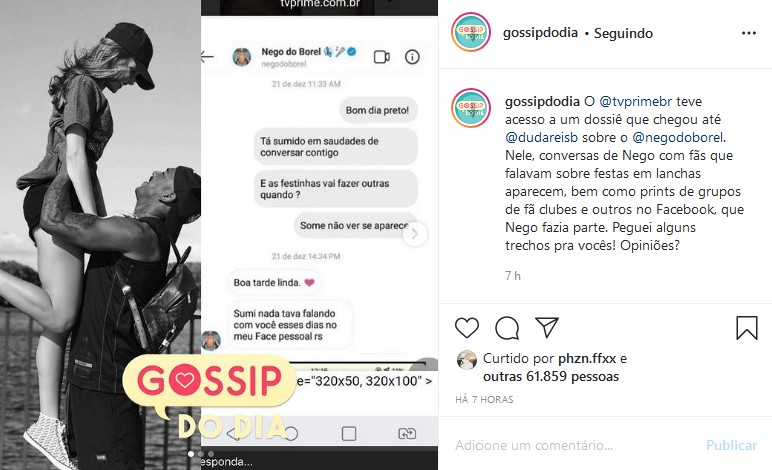 Supostas conversas de Nego do Borel com mulheres foram divulgadas pelo perfil Gossip do Dia (Foto: Reprodução/Instagram)