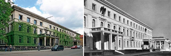 Mesmo endereço: a Universidade de Música e Teatro de Munique hoje (à esquerda) e na época (à direita), quando era o Führerbau  (“escritório do Führer”), onde ele fez vários discursos públicos (Foto: Magrit Behrens, Zentralinstitut Kunstgeschichte)