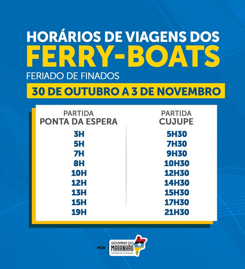 MOB divulga horário das viagens de ferry-boats durante o feriado de finados — Foto: Divulgação/MOB