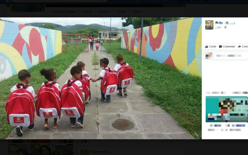 Prefeitura de JequiÃ©, na regiÃ£o sudoeste, entregou utensÃ­lios que tem quase o mesmo tamanho de alunos da creche municipal â€” Foto: ReproduÃ§Ã£o/Facebook