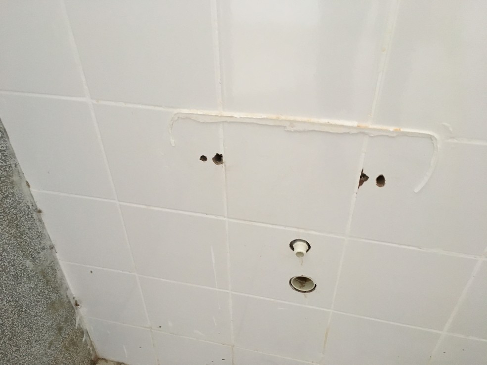 Pias e vasos sanitários foram arrancados do Terminal Urbano (Foto: Valmir Custódio/G1)