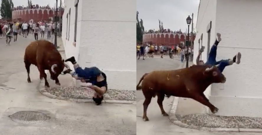 Mulher ‘distraída’ no celular é atacada por touro na Espanha; vídeo